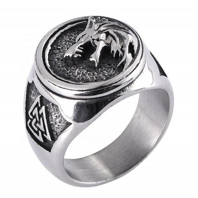 China Stainless Steel Wolf Head Viking Triangle Men's Ring CLASSIC Personality Jewelry Size 9-13 for sale