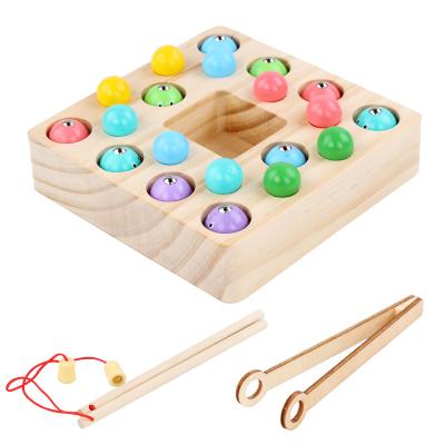 China Early Educational Montessori Wooden Baby Toys Figure Magnetic Fishing Toys Catch Beads Educational Puzzle Toys for sale