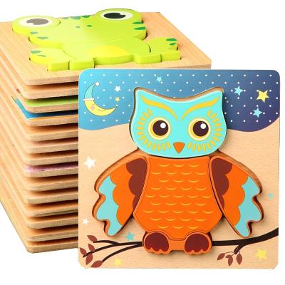 China High Quality Wooden Educational Puzzles Cartoon Animals 3D Knowledge Intelligence Early Learning Puzzle Game Z2530U for sale