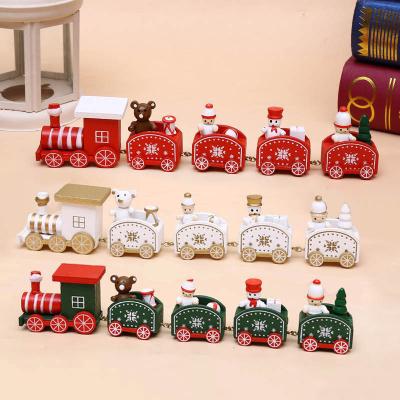 China Christmas wooden decoration for home 2019 new Christmas train painted Christmas wooden decoration for Christmas kid toys gift home ornament for sale