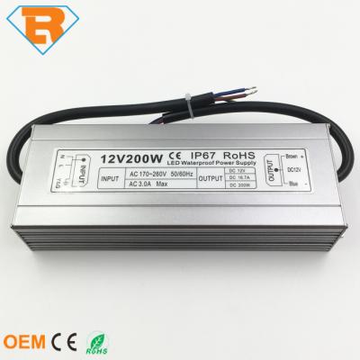 China IP67 200W AC170V-AC260V To DC12V DC24V Iron Shell Waterproof LED Power Supply For Led Strip Led Module Lighting for sale