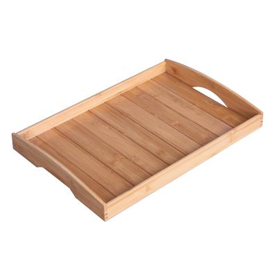 China Wholesale Living Room Hotel Bamboo Tray Food Tray Tea Coffee Bamboo Wooden Serving Tray With Handle for sale