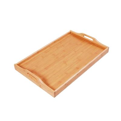 China BSCI Factory Rectangle Bamboo Food Tray Bamboo Wooden Coffee Table Serving Tray With Handle for sale