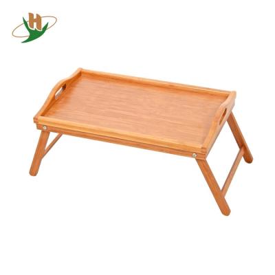 China Viable Natural Living Portable Lightweight Bed Tray Wooden Breakfast Food Tray Bamboo Tray With Foldable Leg for sale