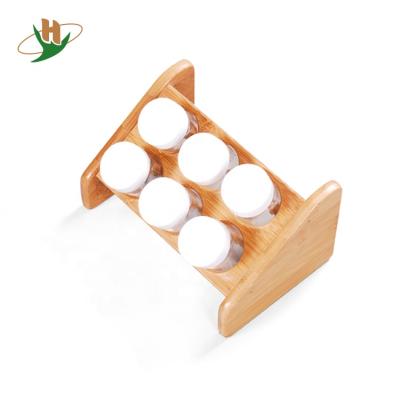 China Viable Natural Organizer Kitchen Spice Rack Bamboo Wood Rack and Holder with 6 Bottles for sale