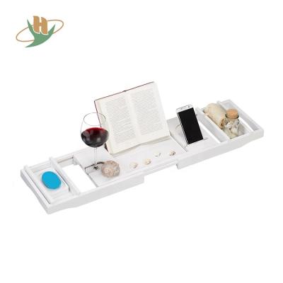 China Wooden Cart Bamboo Bath Tray With Book Wine Holder Viable Bathtub White Shower for sale