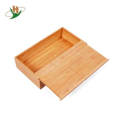 China Sustainable Natural Wooden Custom Bamboo Living Storage Boxes With Sliding Lid for sale