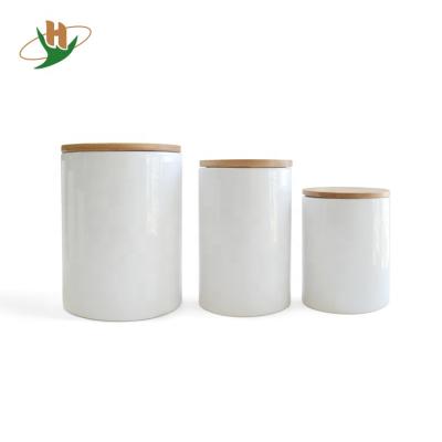 China Sustainable High Quality Ceramic Kitchen Food Storage Container With Airtight Bamboo Lid for sale