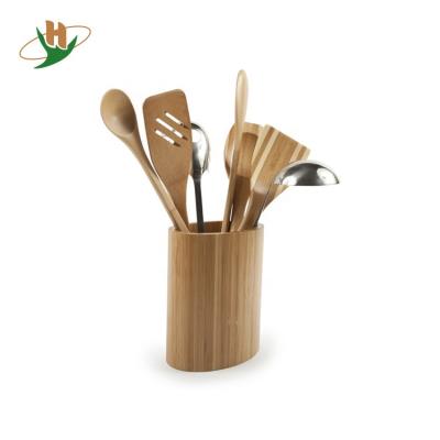 China Sustainable Unique Oliva Shaped Bamboo Wooden Restaurant Utensil Box Rack for sale