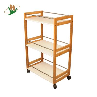 China MDF White Shelf Bamboo Rolling Kitchen Cart Bamboo Wooden Cart With Wheels for sale