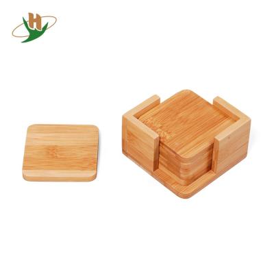 China 6pcs Fancy Cup Mat Sustainable Solid Bamboo Wooden Coaster For Coffee / Tea for sale