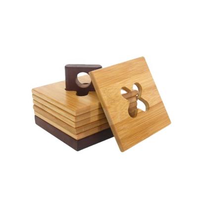 China Sustainable Custom Coasters Bamboo Coasters For Drinks With Holders Square 7 Piece Set for sale