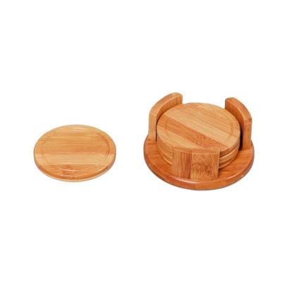 China Viable Wholesale Cheap Price 3pcs Round Wooden Bamboo Solid Coaster With Stand for sale