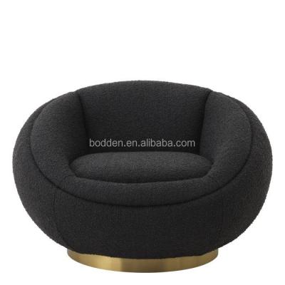 China Other Charming Indoor Furniture Swept Black Soft Touch Brass Boucle Fabric Swivel Egg Living Chair for sale