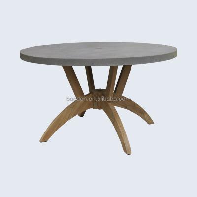 China Modern Durable Teak Solid Wood Base Concrete Patio Furniture Top Around Outdoor Tables for sale