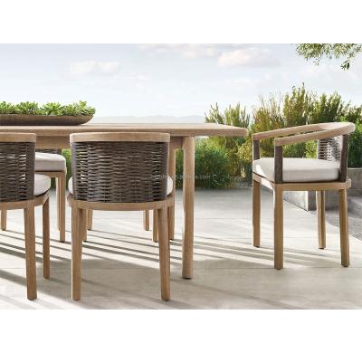 China Factory price modern garden furniture outdoor handcrafted solid wood with PE rattan dining set teak furniture for sale