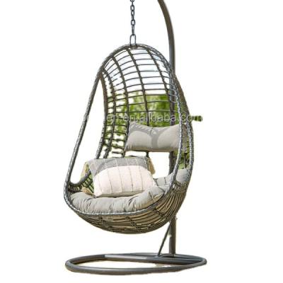 China Modern Garden Furniture Slim Black Made From Steel And PU With Woven Rattan Egg Swing Chair for sale