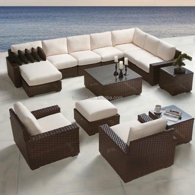 China Modern Popular Aluminum Frame Large Wicker Patio Furniture Garden Sectional Set for sale