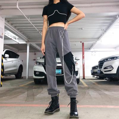 China 2020 Fashion Cotton Trousers Anti-wrinkle Women's Casual Cargo Pants Women Wholesale Loose Big Chain Pocket for sale