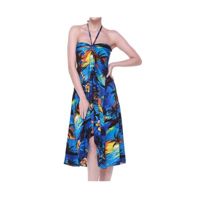 China Hot Selling Anti-Static Beach Dress Colorful Butterfly Stripe Hawaiian Dress In Sunset Blue for sale