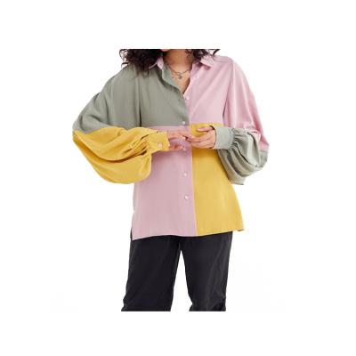 China Breathable High Quality Classic Color Block Women Long Sleeve Shirt for sale