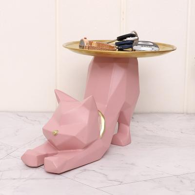 China Contemporary European Style Geometric Living Room Cat Resin Craft from Cat Resin Storage Home Decor Cat Porch Key Storage Tray for sale