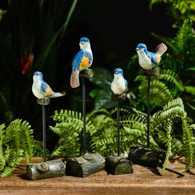 China Europe pure handmade idyllic blue bird retro bookcase ornaments lovely decoration resin animal sculpts resin bird for sale