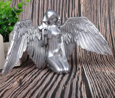 China Newcomer Contemporary Art Style Silver Angel Sculpture Home Decoration Female Wings Goddness Ornaments Resin Crafts for sale