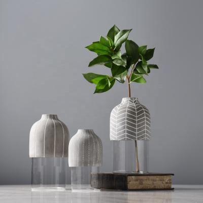 China Modern Nordic creative decoration ornaments flower cement flower arrangement glass bottle neck dry vase for sale