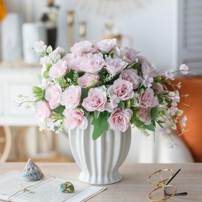 China Hot Selling INS Style Amazon Rose Wedding Bouquet Decorative Flowers Eco-friendly Silk Artificial Flowers With Pot for sale