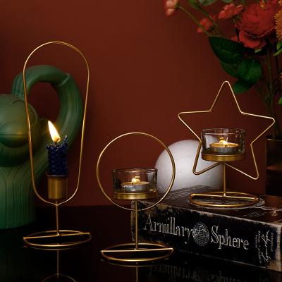 China Who respects the environment. Stocked Gold Iron Candle Holder Decor Candle Glow Home Dining Table Aroma Candle Holder Cup for sale