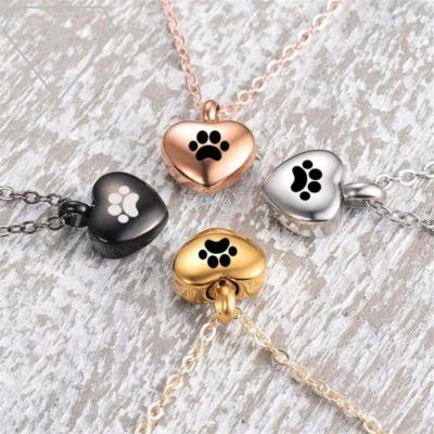 China Pets Peach Heart with Dog Claw Print Animal Hair Necklace Small Pet Ashes Dangle Memorial Box for sale