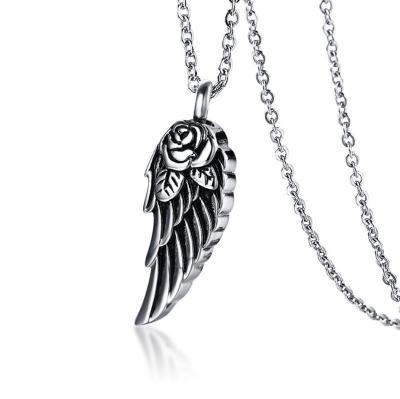 China Titanium Flower Steel Rose Wings Perfume Bottle Openable Pet Urn Pendant Memorial Necklace for sale