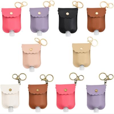 China Waterproof Leather Disposable Bottle Leather Hand Sanitizer Bottle Disposable Alcohol Key Chain Case Sanitizer Schoolbag Student 30ml Leather Case for sale