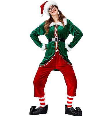 China Adult Size Men And Women Christmas Costume Long Green Party Plus Sleeve Couples Apparel Christmas Elf Dress Up Costume for sale