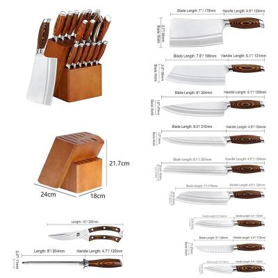 China Disposable knife set with German steel wooden block cutlery set perfect gift 17 piece knife block set for sale