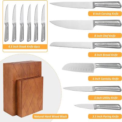 China Wholesale Custom Disposable Stainless Steel Cavity Handle 13 Pieces Kitchen Knife Set With Block Set for sale