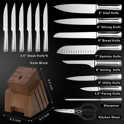 China Disposable Hollow Handle Kitchen Knife Set 16 PCS Knife Set With Wooden Block Kitchen Scissors for sale