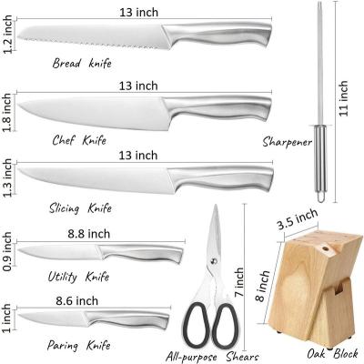 China 8 Pieces Cavity Disposable German Handle Stainless Steel Manual Knife Sharpener Forged Kitchen Knives Set With Oak Block Wood Gift for sale