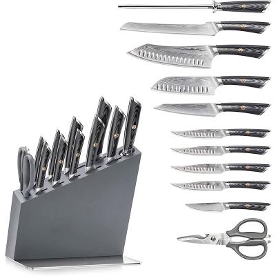 China 12Pcs Disposable Knife Block Sets Steel Professional Chef Knife Set Kitchen Damascus Multifunctional Powder Olive Wood Handle Wood Block for sale