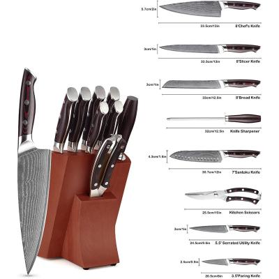 China Disposable Steel VG10 Core 67 Layer Forged Blade 9 Pieces Damascus Kitchen Knife Set for sale