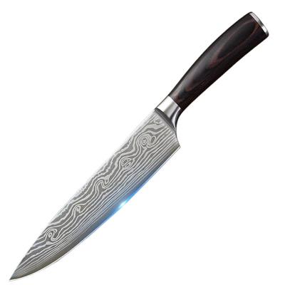 China 8 Inch Disposable Original Hit Logo Wood Handle Damascus Pattern Custom Kitchen Knife Set Chefs Knife for sale