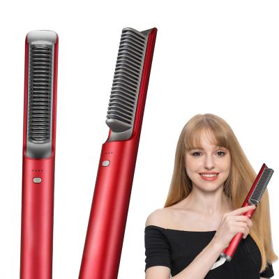 China Professional Mini Brush Ceramic Heating Iron Hair Straightener Adjustable Heat Settings Small Electric Hair Straightener Comb for sale