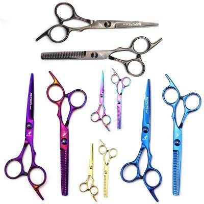 China Professional Barber Multicolor Titanium Edge Hair Thinning Scissors Cutting Shears Light Balanced Pointed Scissors Razor Home Use for sale