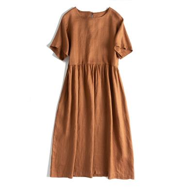 China Custom 100% French women's multi-colored linen dress French high-end mason simple elegant casual vintage anti-static full canvas dress for sale