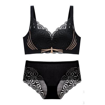 China New Design Antibacterial Embroidery Luxurious Large Size Breathable Sexy Lace Nylon Panties And Bras For Women for sale