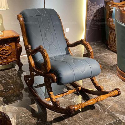 China Adjustable (Other) From China Luxury Light Antique Wood Leather Rocking Chair With Recliner Chair From Ebony Living Room Furniture for sale