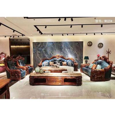 China Other China high quality luxury sofa ebony wood living room furniture set leather upholstered sofas for sale