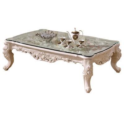 China Classic Hand Carved Rubber Wood Rectangle Wooden Coffee Tables With Glass Top Furniture for sale