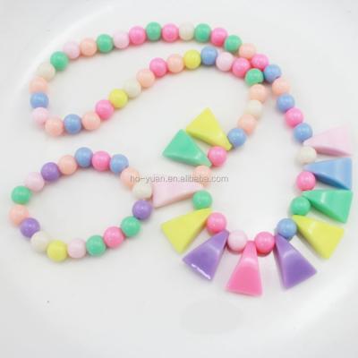 China Fashion Accessory Jewelry Necklace Kids Girls High Polish Colorful Beads Necklace &Bracelet Set for sale